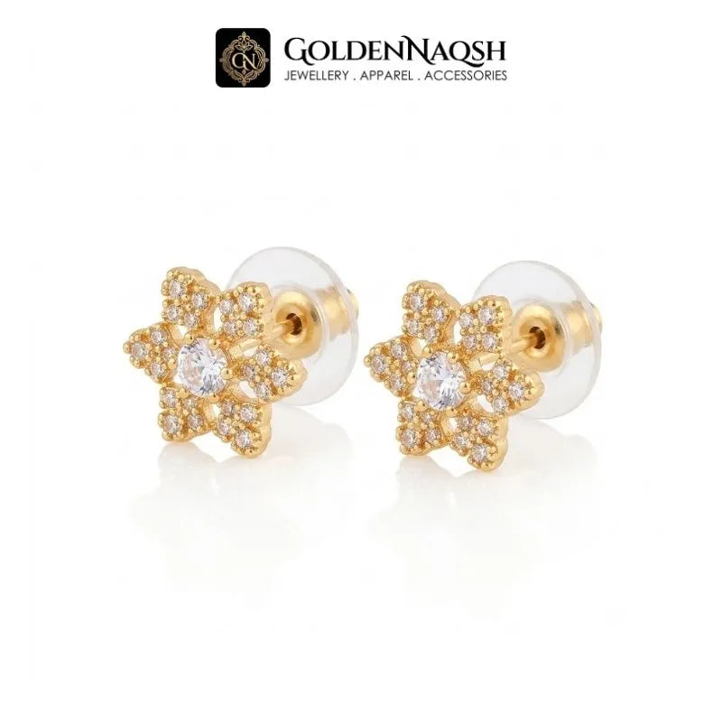 Golden Star Flower CZ Stud Earrings