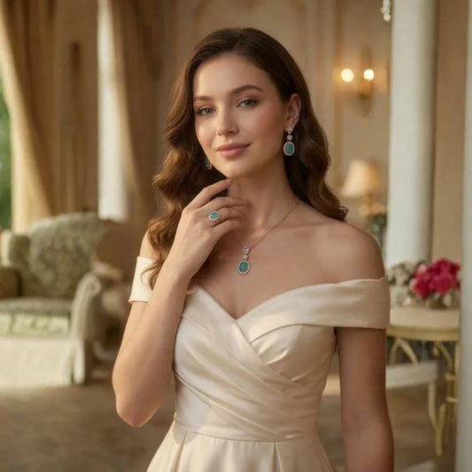 Rose Gold Light Green Halo Jewelry Set