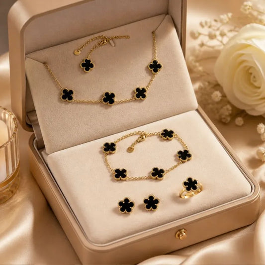 Luxury Black Clover 5-Piece Jewellery Set