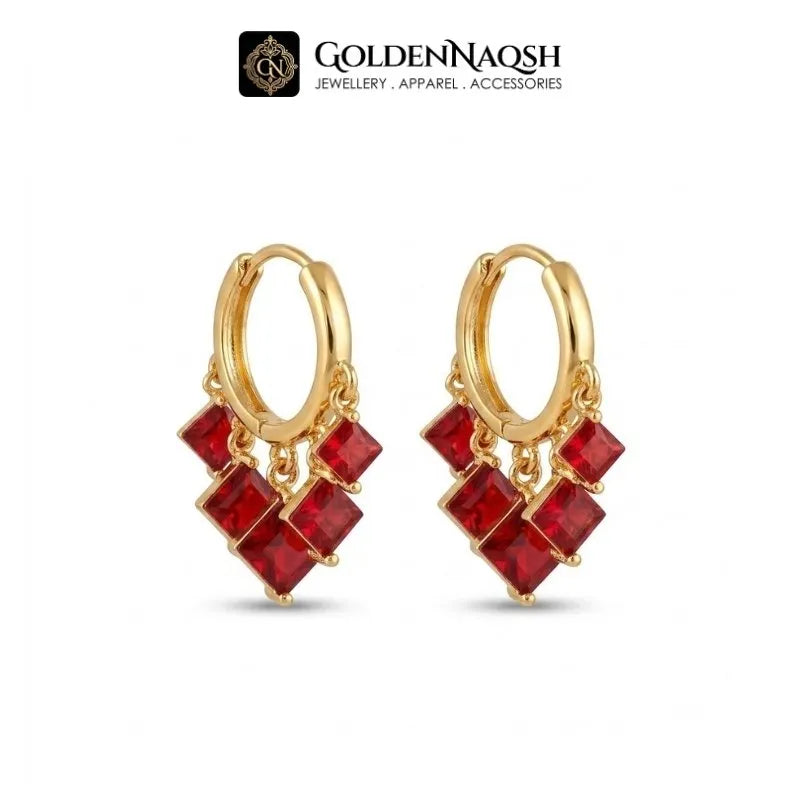 Ruby Diamond Cluster Hoop Earrings