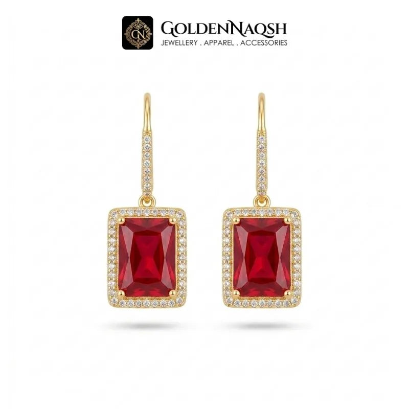 Ruby Emerald-Cut Hook Earrings