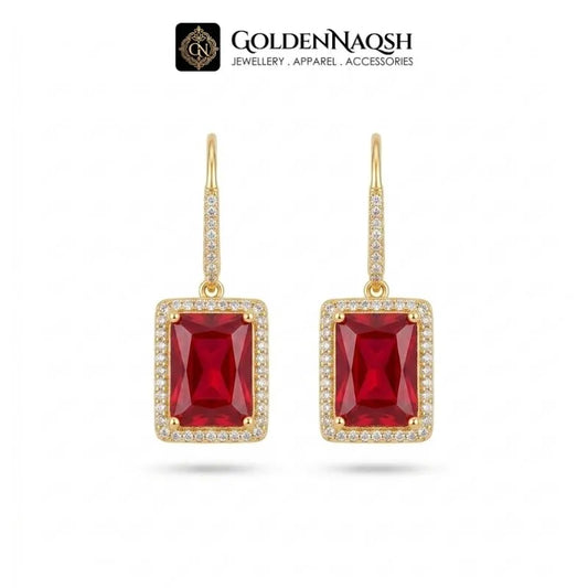 Ruby Emerald-Cut Hook Earrings