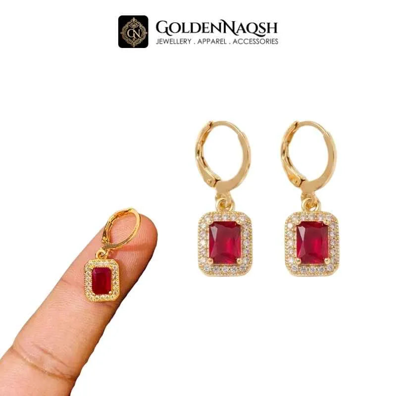 Ruby Halo Dangle Hoop Earrings