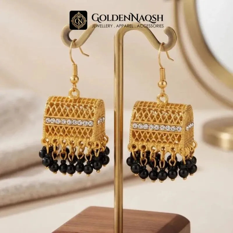 Gold Filigree Barrel Drop Earrings | Traditional Stainless Steel Drop Earrings