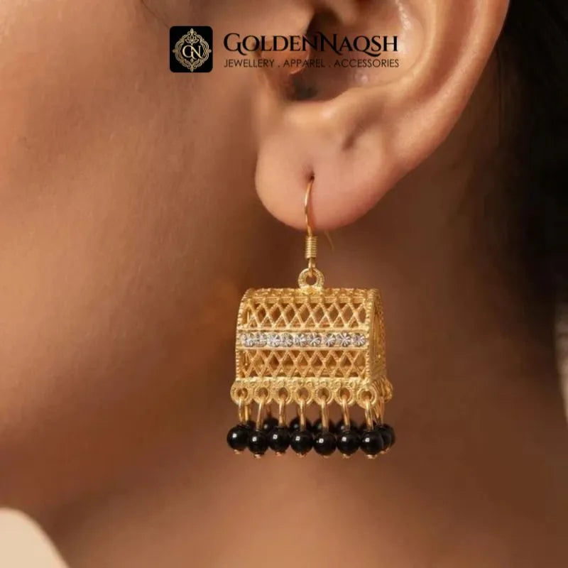 Gold Filigree Barrel Drop Earrings | Traditional Stainless Steel Drop Earrings