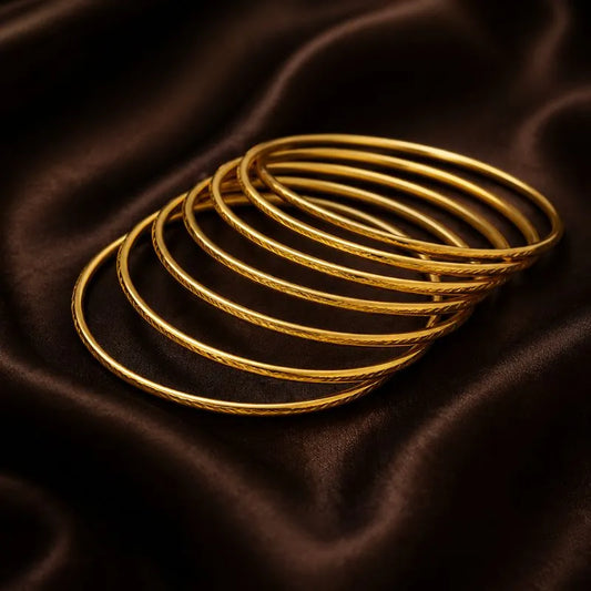Gold Textured Stackable Bangle Bracelets Set – 6 Pieces | Elegant Wrist Stack for Women