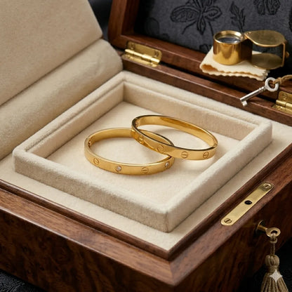 Luxury Love Screw Motif 1 Gold Bangle Bracelet with Crystal Accents | Couple & Gift Jewelry